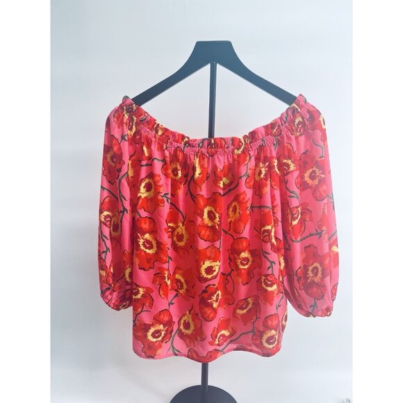 Flying Tomato Womens Pink Floral Peasant Ruffle Top Whimsey Off Shoulder Small - Picture 1 of 12